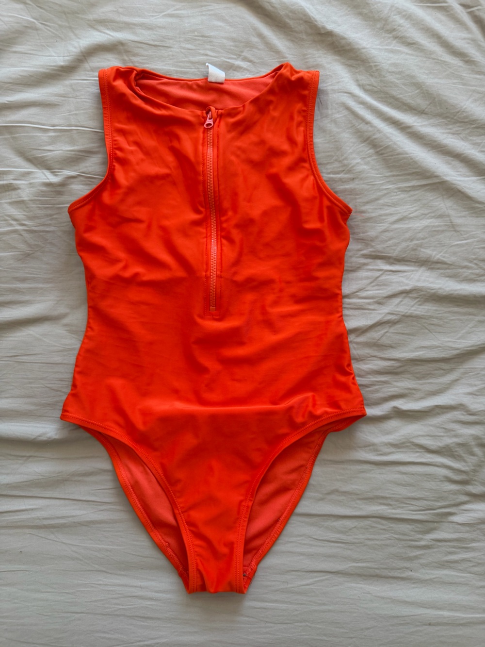 Orange One-Piece Swimsuit with Back Zip Pocket